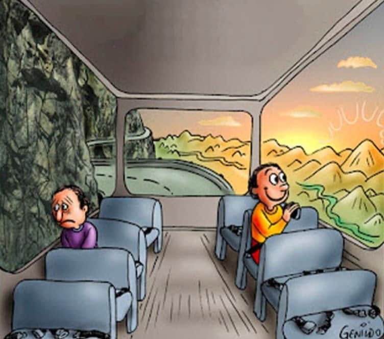 Two Views, Same Bus meme template — blank
